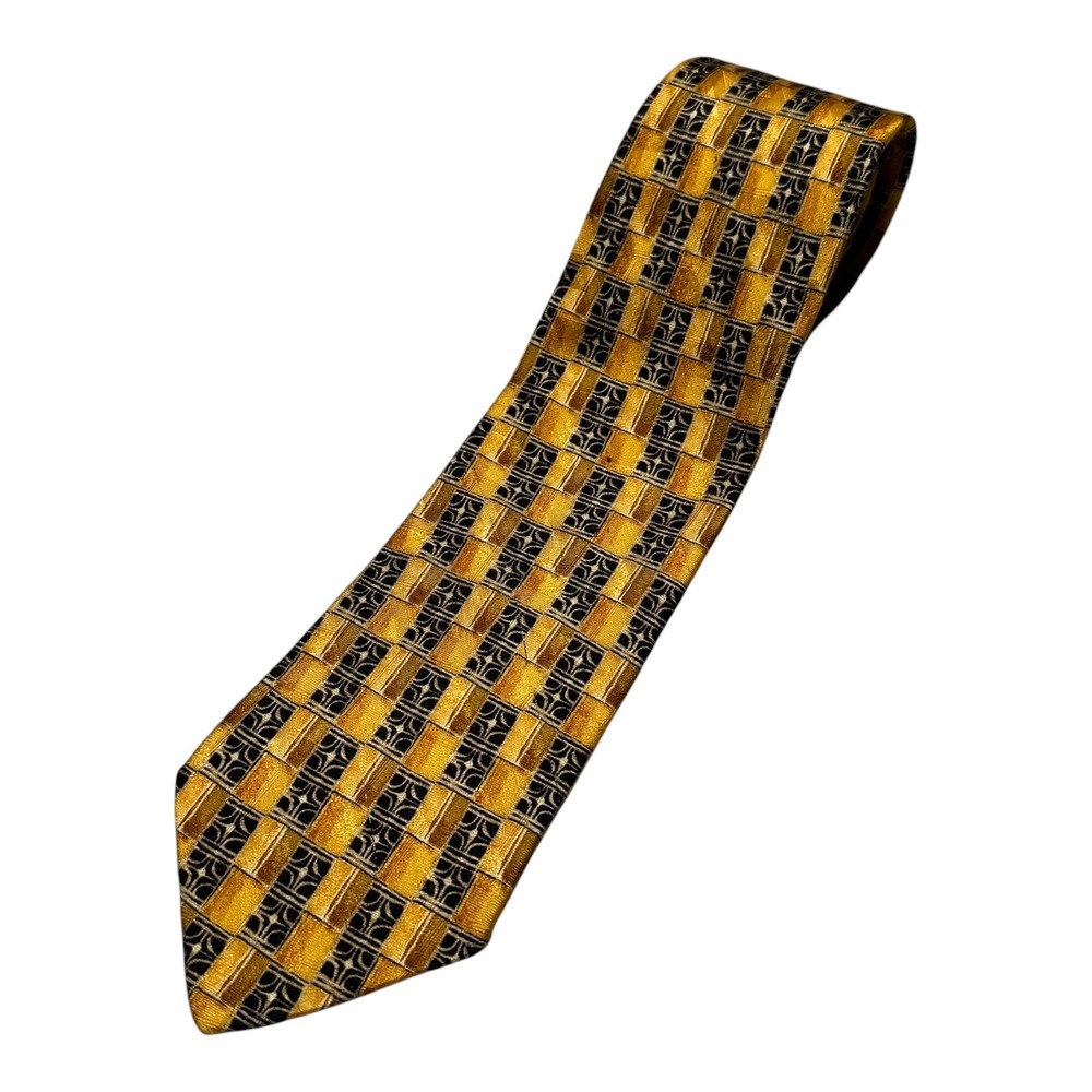 Ermenegildo Zegna 100% Wool Italy Made Yellow Black Multicolor Tie Designer